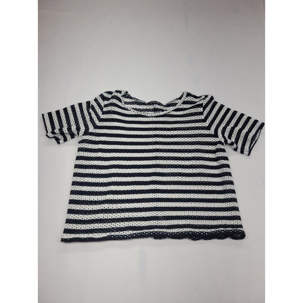 Whetherly Ladies Large Black & White Striped See Through Short Sleeve Blouse
